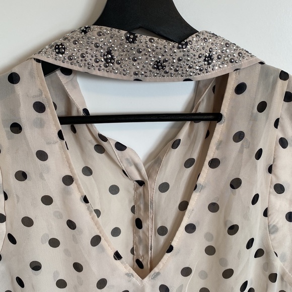 Material Girl Sheer Polka Dot Top With Studded Collar - Picture 5 of 10